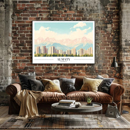 Almaty Cityscape with Majestic Mountains Urban or Cityscape Poster PosterGoat
