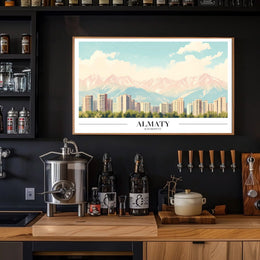 Almaty Cityscape with Majestic Mountains Urban or Cityscape Poster PosterGoat