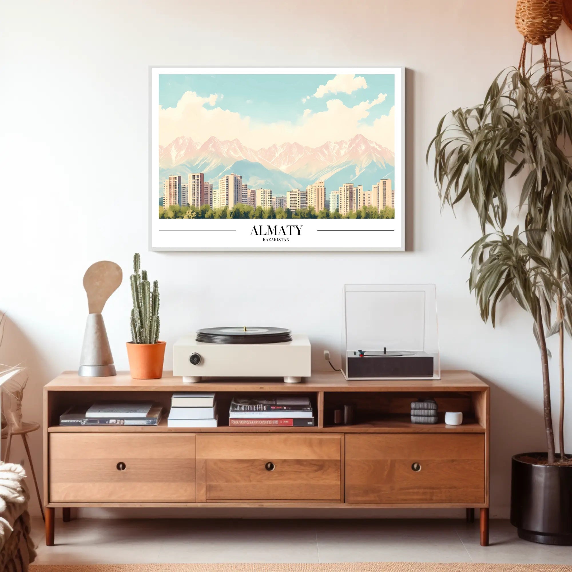Almaty Cityscape with Majestic Mountains Urban or Cityscape Poster PosterGoat