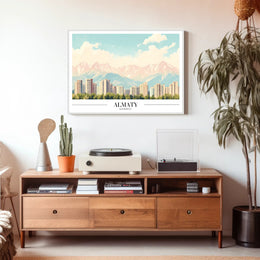 Almaty Cityscape with Majestic Mountains Urban or Cityscape Poster PosterGoat