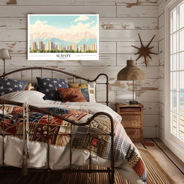 Almaty Cityscape with Majestic Mountains Urban or Cityscape Poster PosterGoat