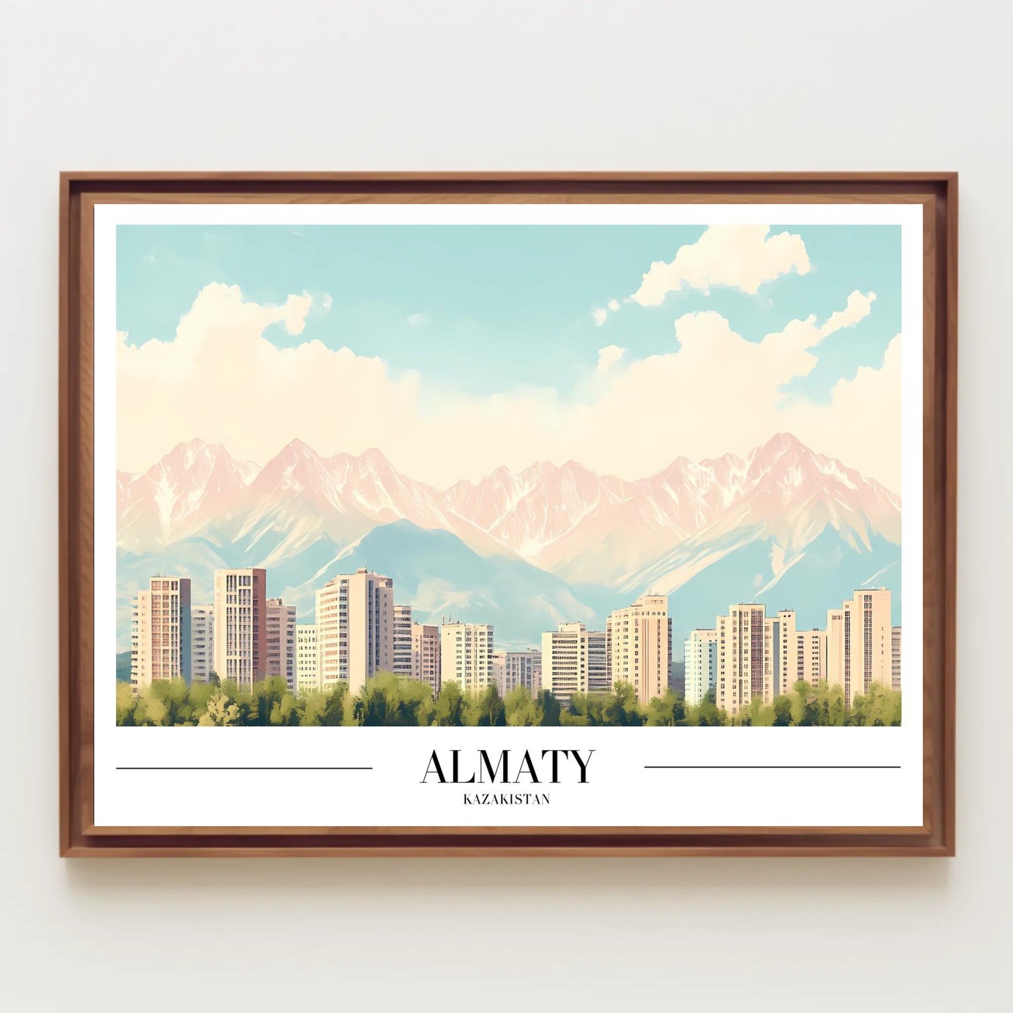 Almaty Cityscape with Majestic Mountains Urban or Cityscape Poster PosterGoat
