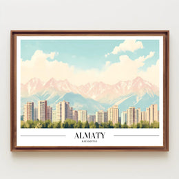 Almaty Cityscape with Majestic Mountains Urban or Cityscape Poster PosterGoat