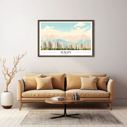 Almaty Cityscape with Majestic Mountains Urban or Cityscape Poster PosterGoat