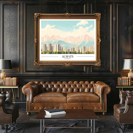 Almaty Cityscape with Majestic Mountains Urban or Cityscape Poster PosterGoat