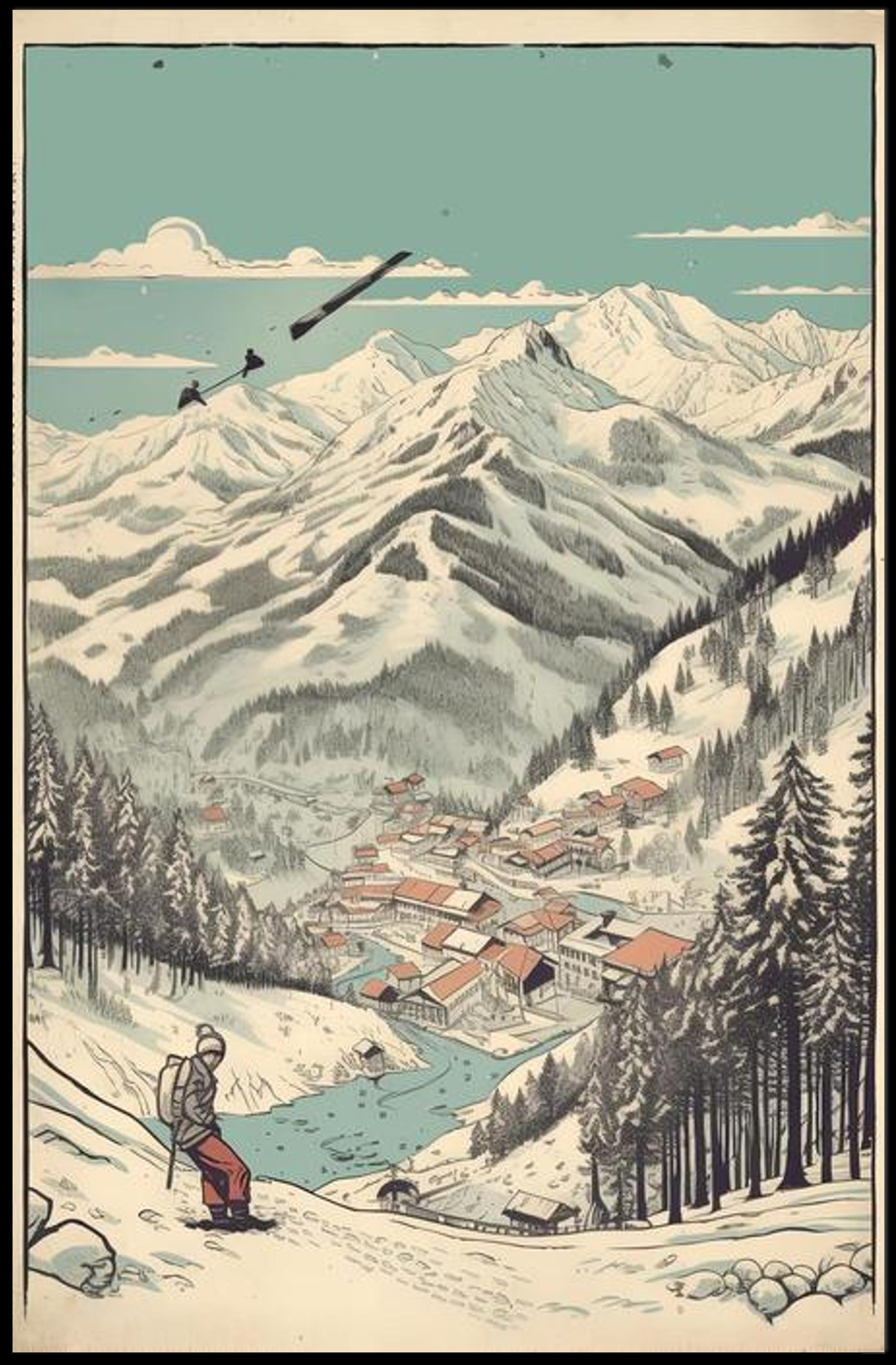 Alpine Adventure: Scenic Winter Village Poster PosterGoat
