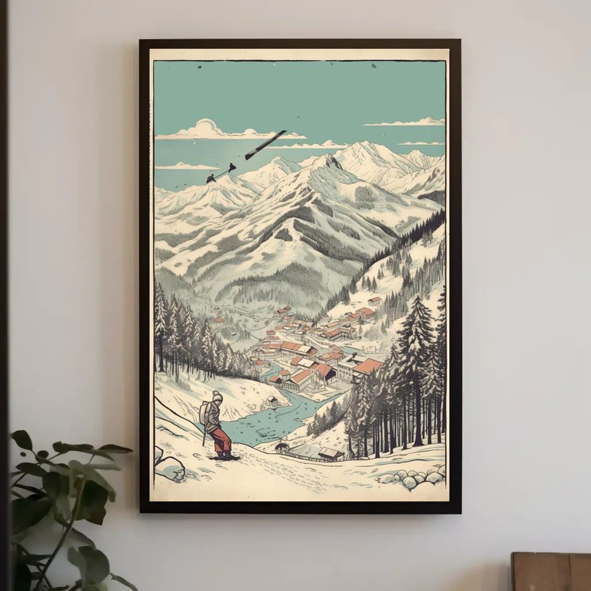 Alpine Adventure: Scenic Winter Village Poster PosterGoat