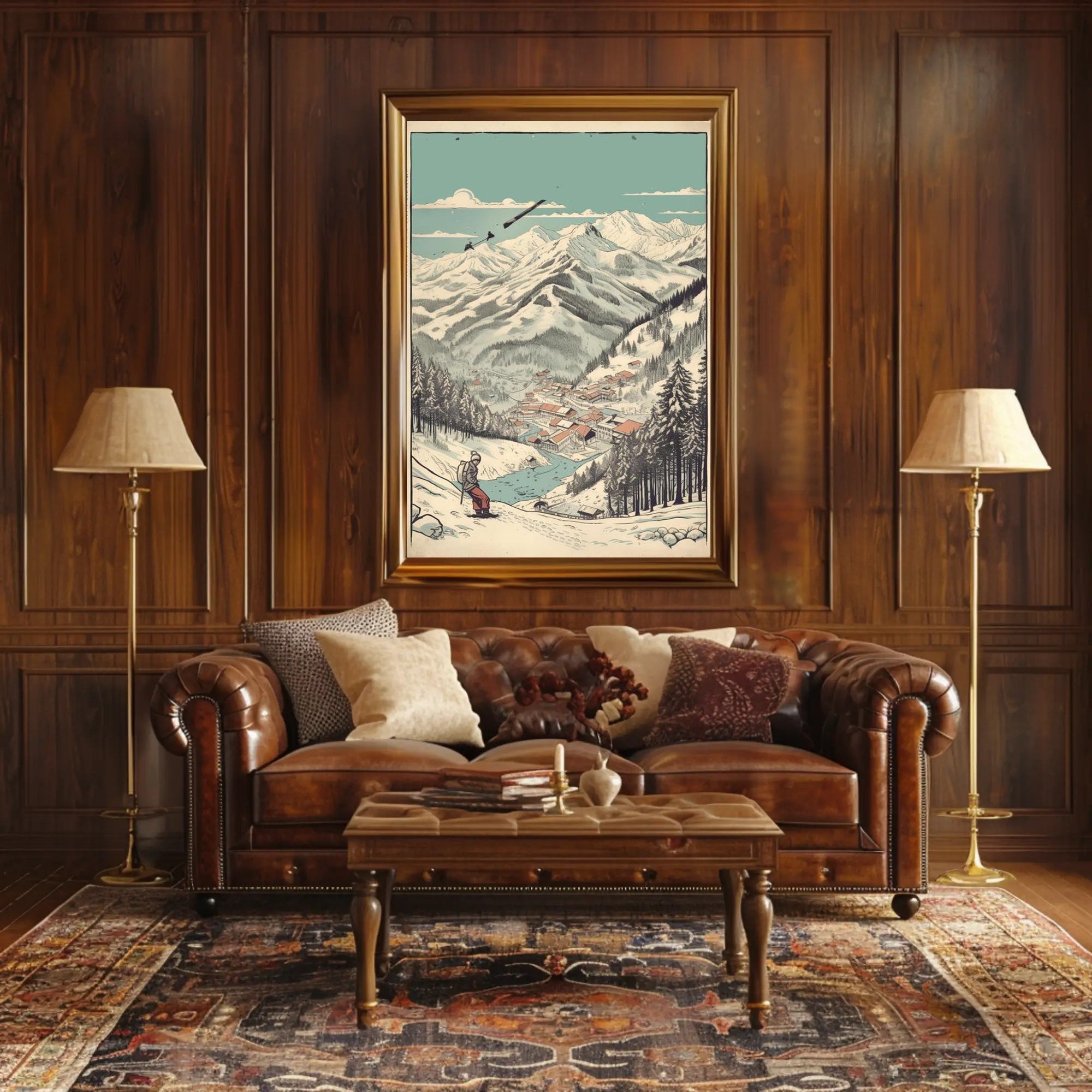 Alpine Adventure: Scenic Winter Village Poster PosterGoat