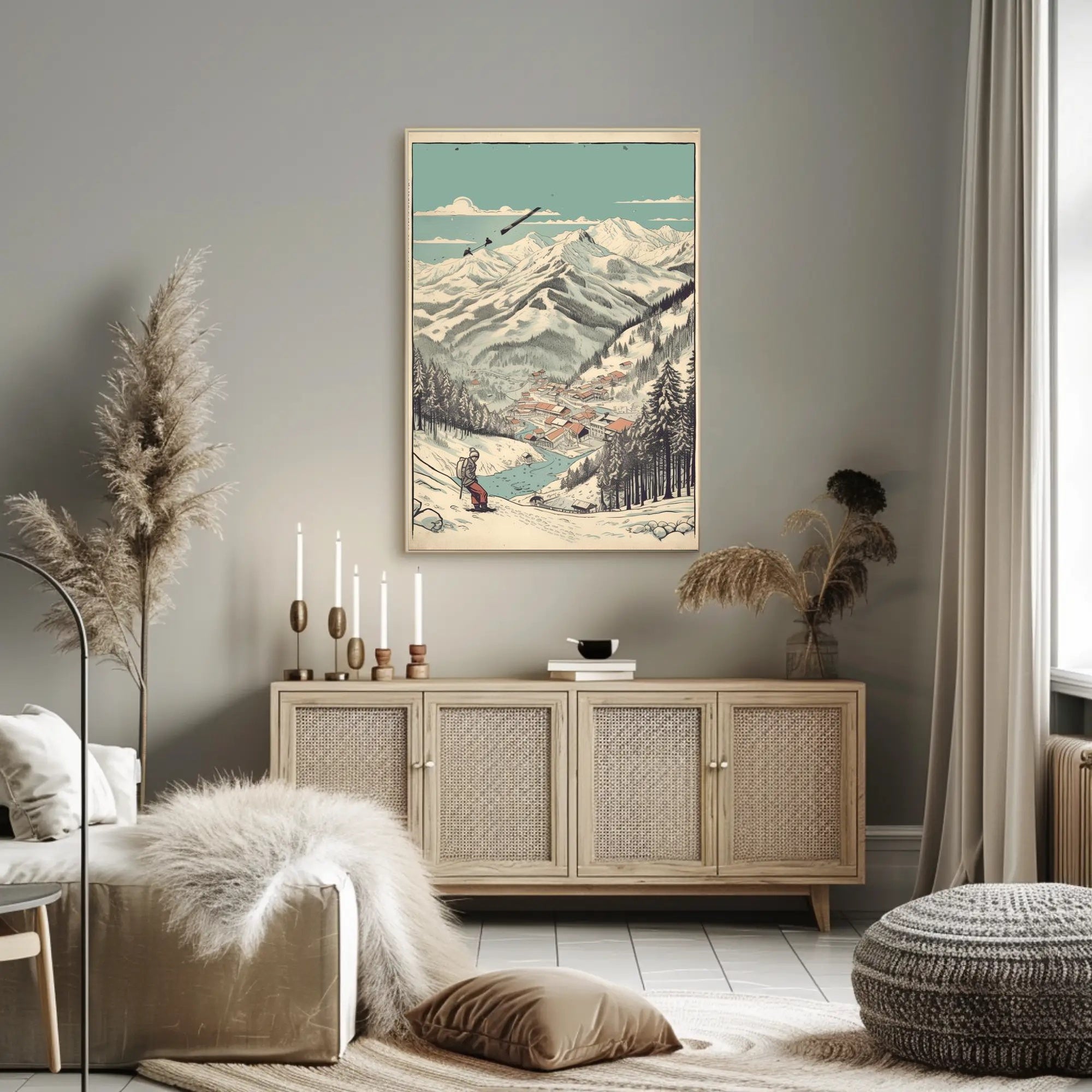 Alpine Adventure: Scenic Winter Village Poster PosterGoat