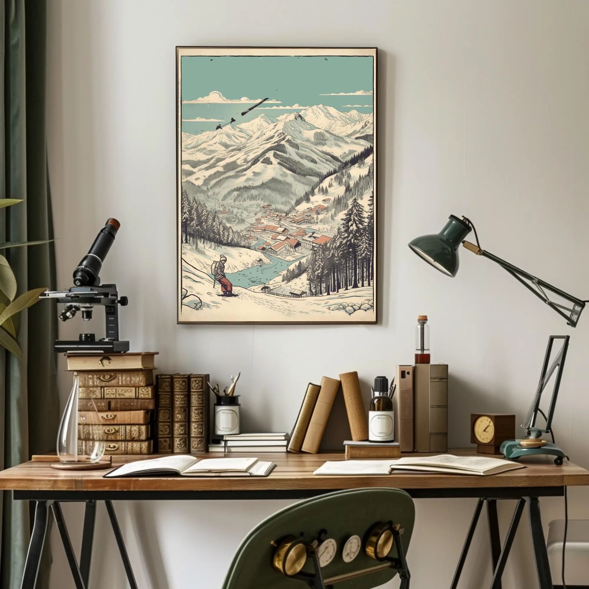 Alpine Adventure: Scenic Winter Village Poster PosterGoat