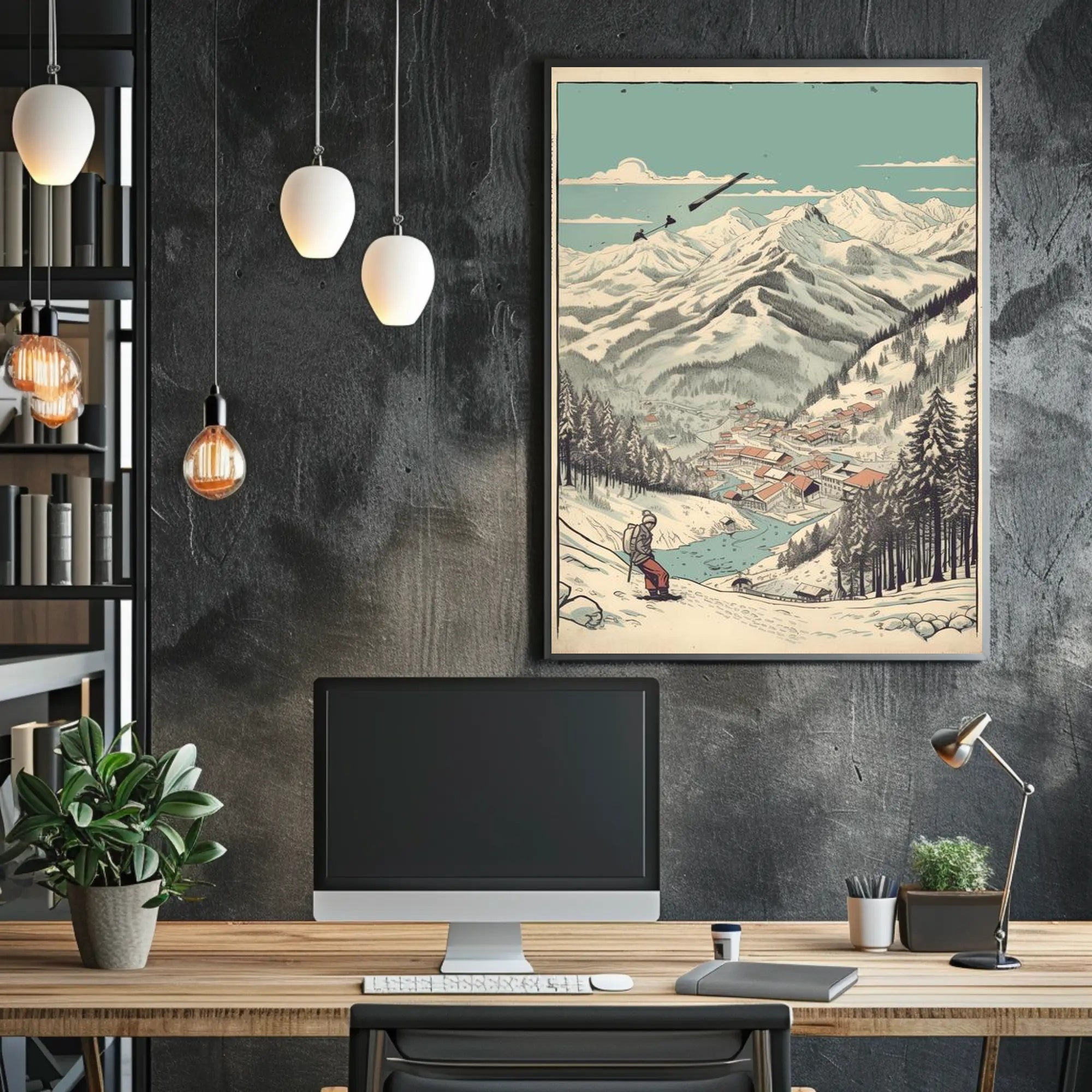 Alpine Adventure: Scenic Winter Village Poster PosterGoat