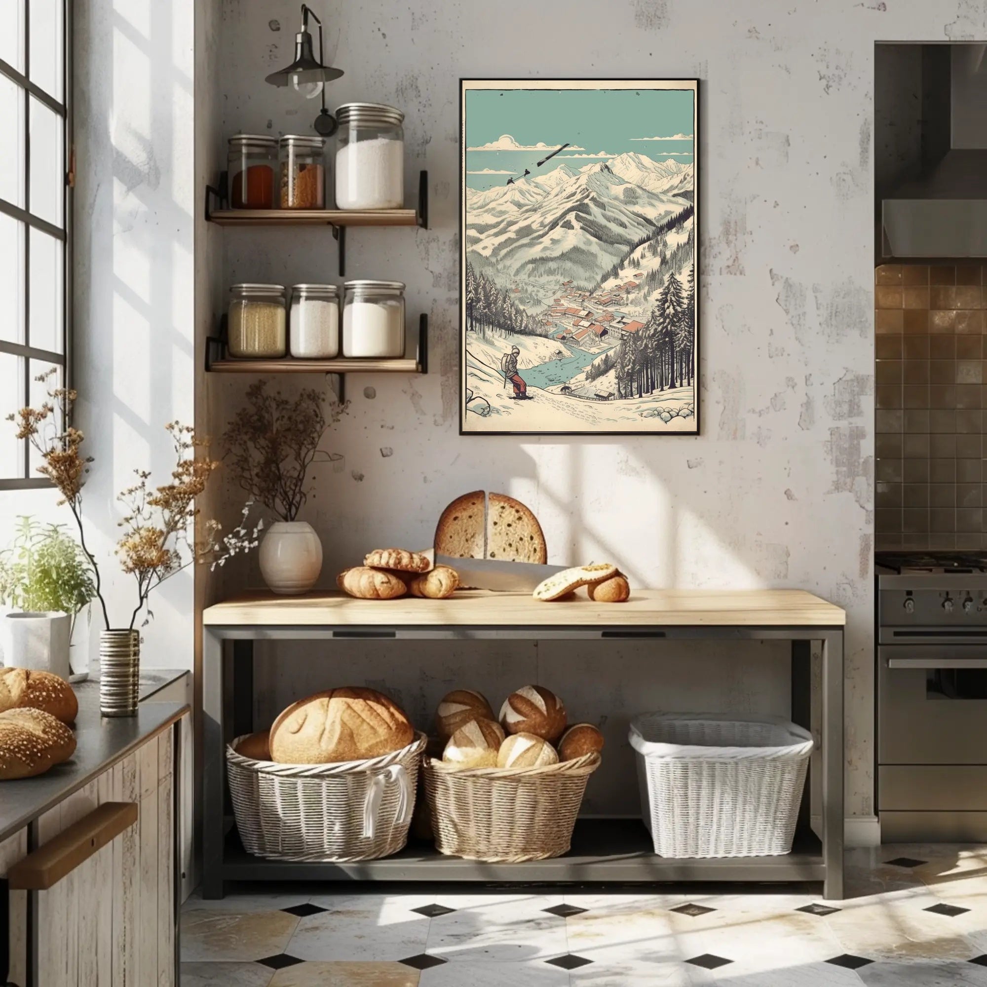 Alpine Adventure: Scenic Winter Village Poster PosterGoat