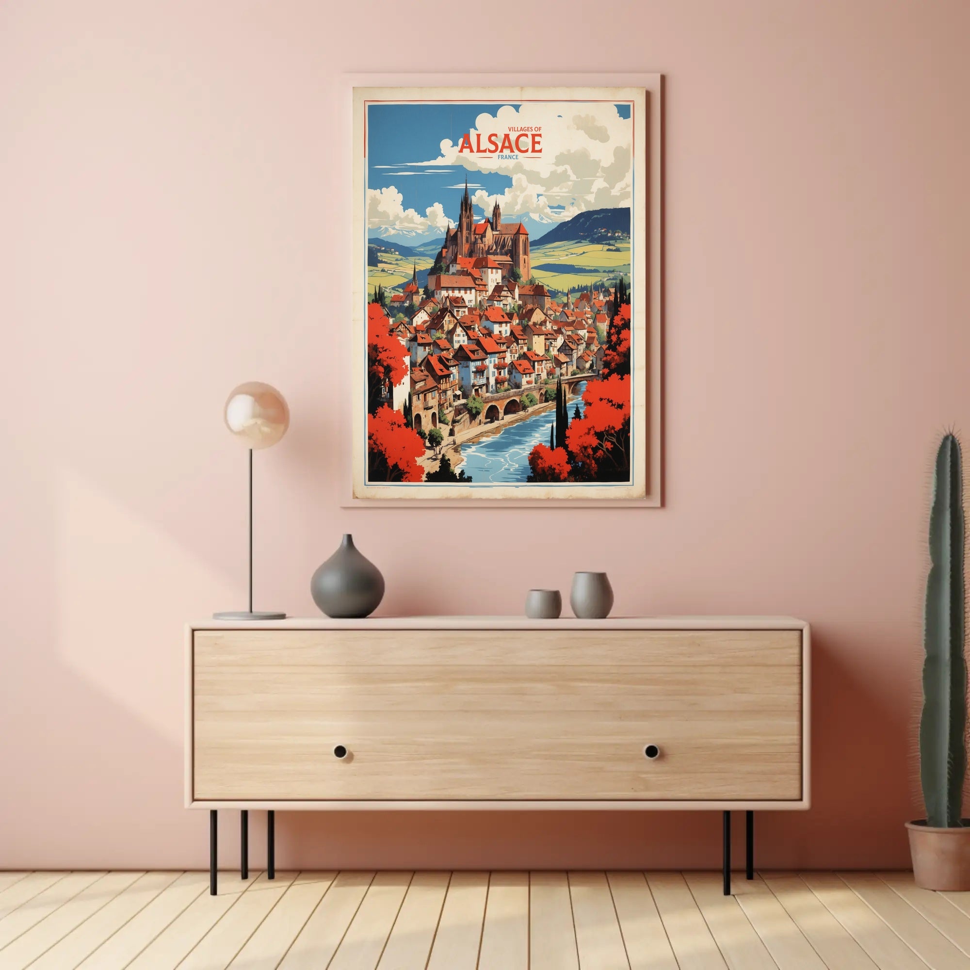 Alsace Village Scene Medieval Church Travel Poster PosterGoat