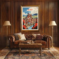 Alsace Village Scene Medieval Church Travel Poster PosterGoat