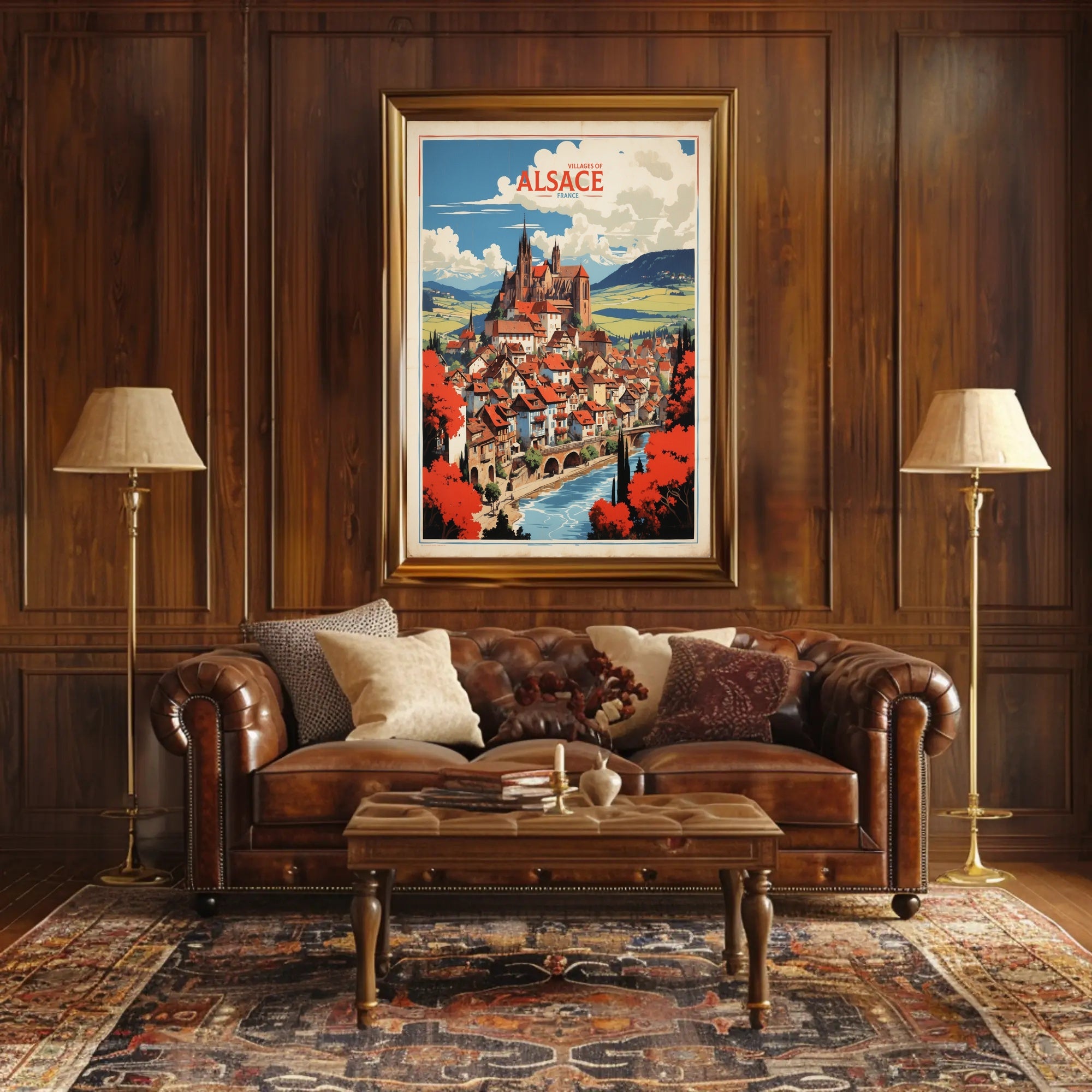 Alsace Village Scene Medieval Church Travel Poster PosterGoat