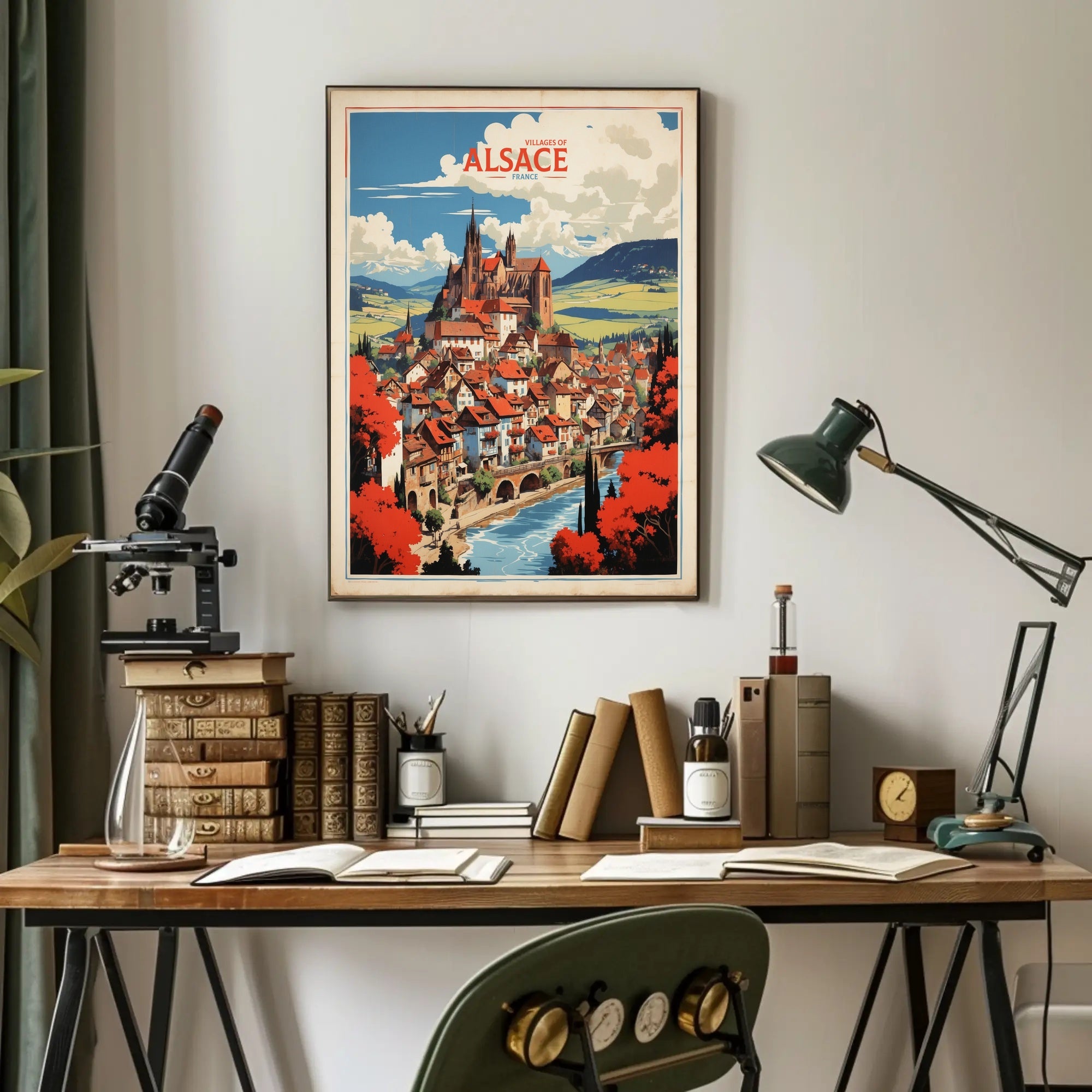Alsace Village Scene Medieval Church Travel Poster PosterGoat