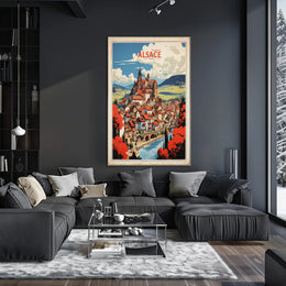 Alsace Village Scene Medieval Church Travel Poster PosterGoat