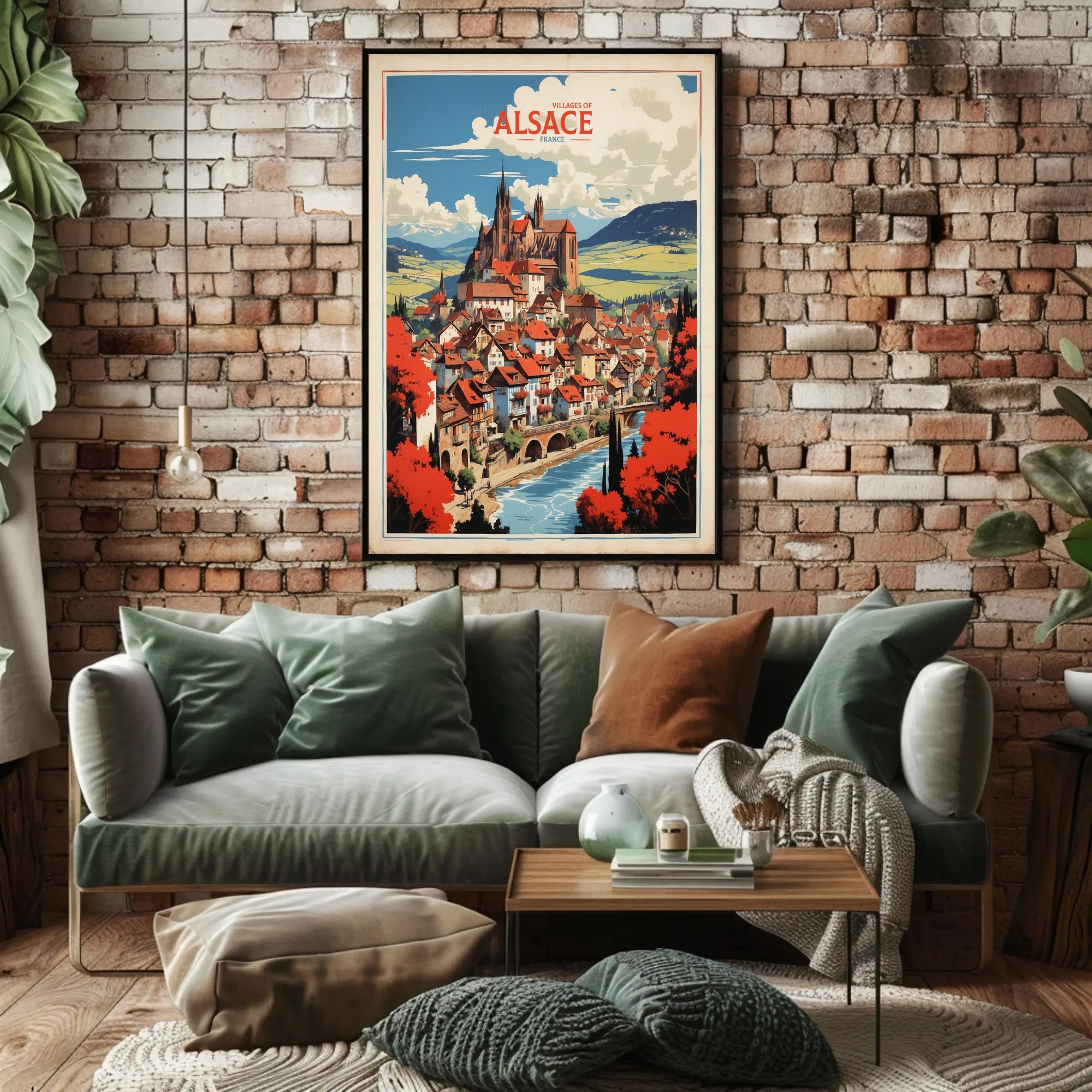 Alsace Village Scene Medieval Church Travel Poster PosterGoat