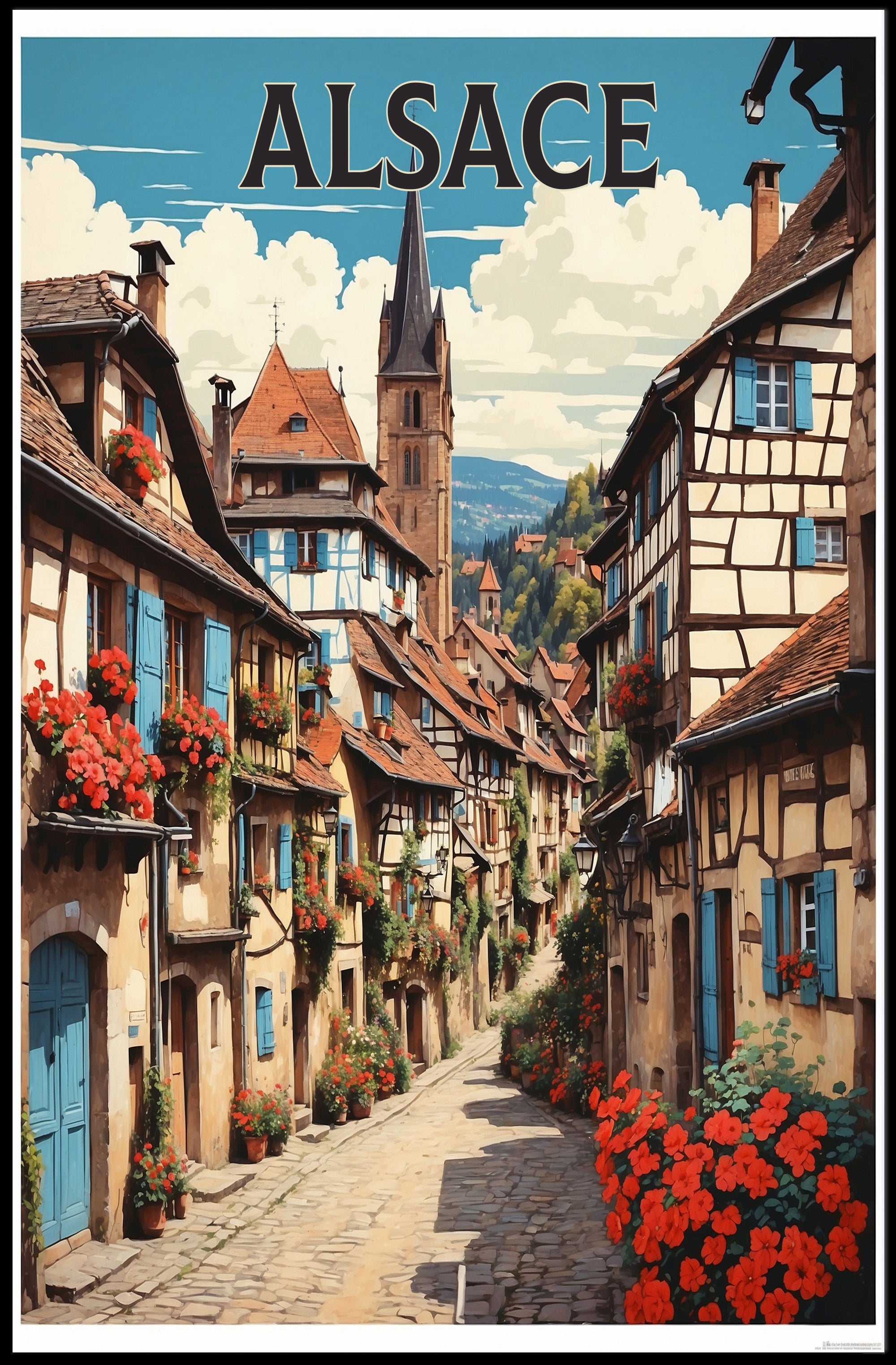 Alsace Village Street Scene Travel Poster PosterGoat
