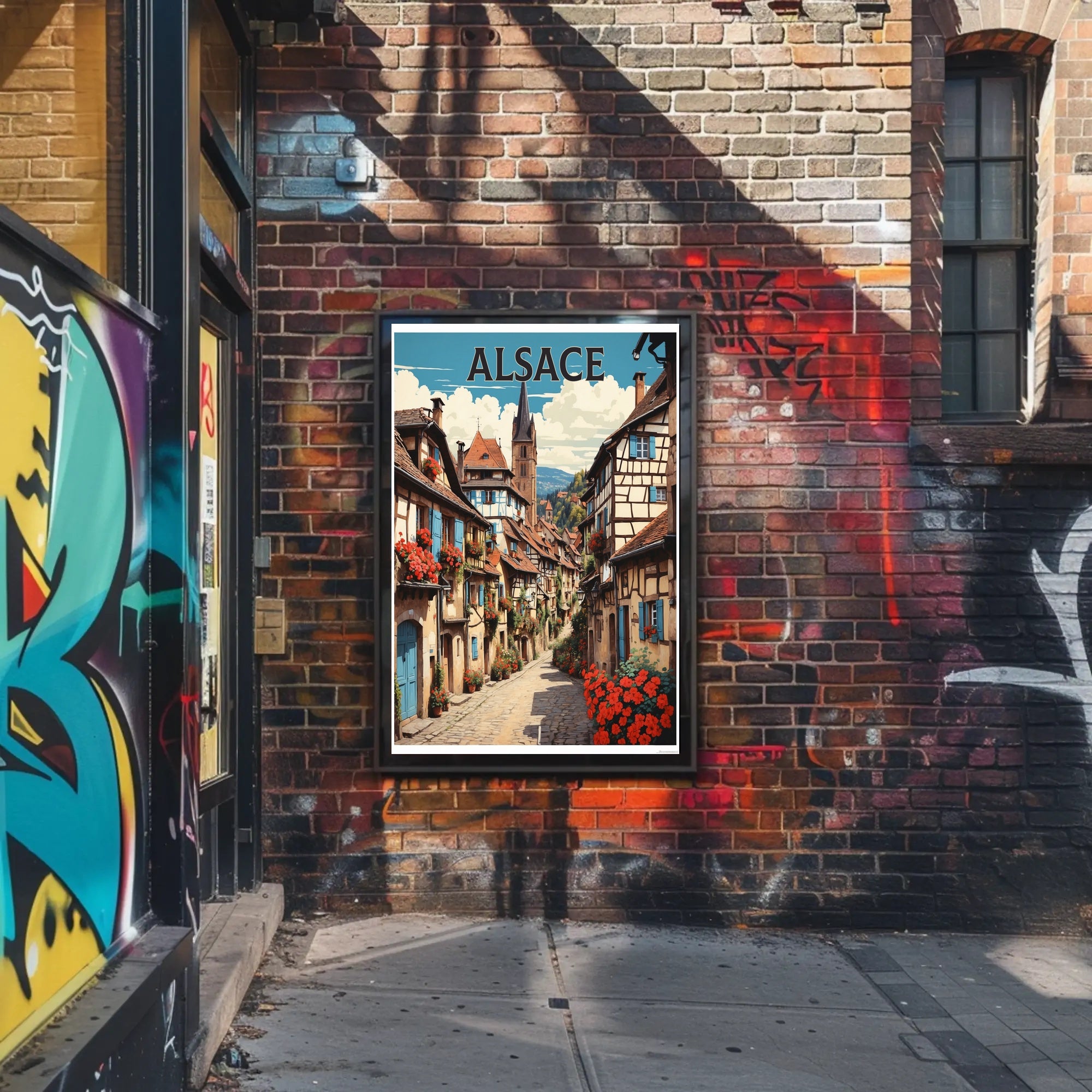 Alsace Village Street Scene Travel Poster PosterGoat