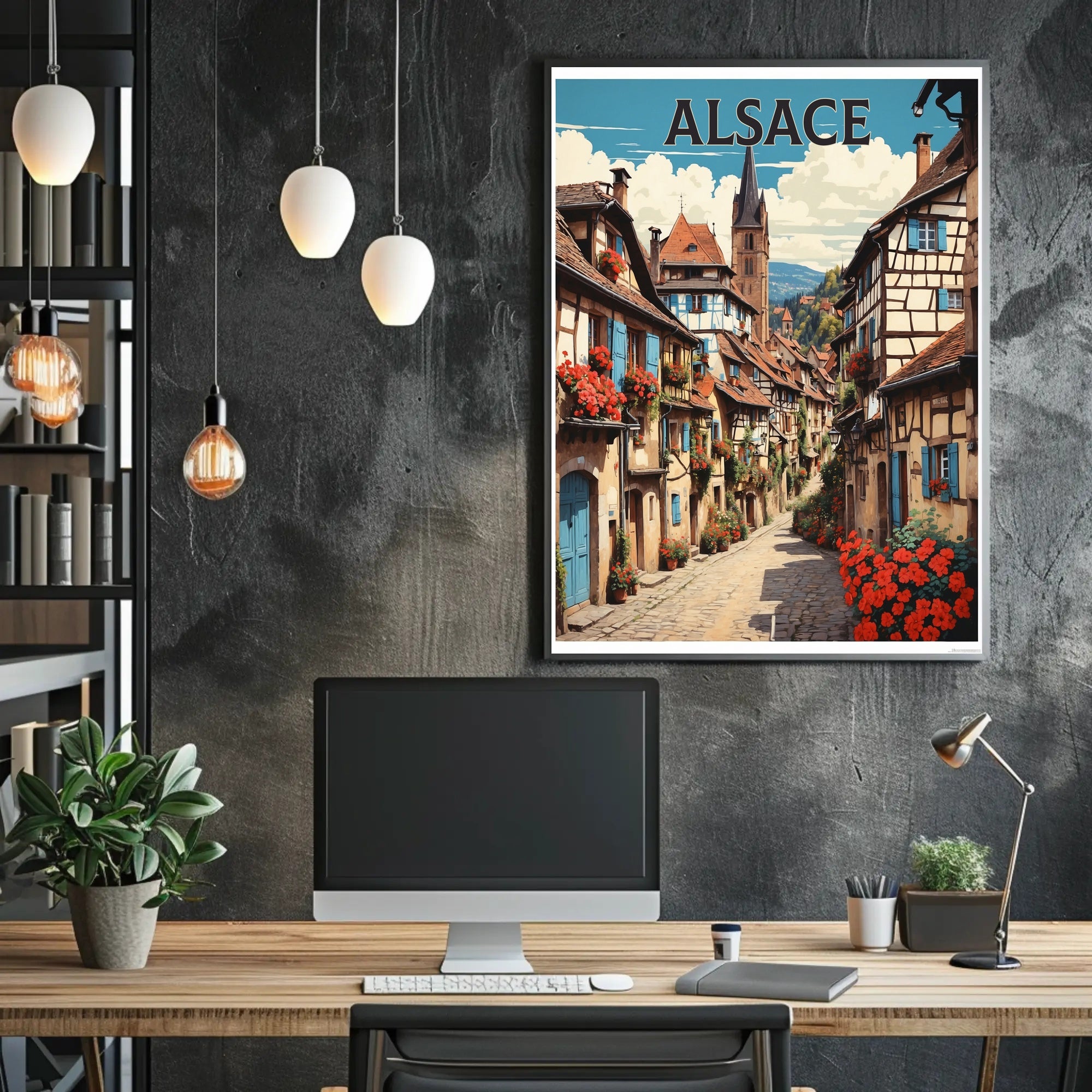 Alsace Village Street Scene Travel Poster PosterGoat