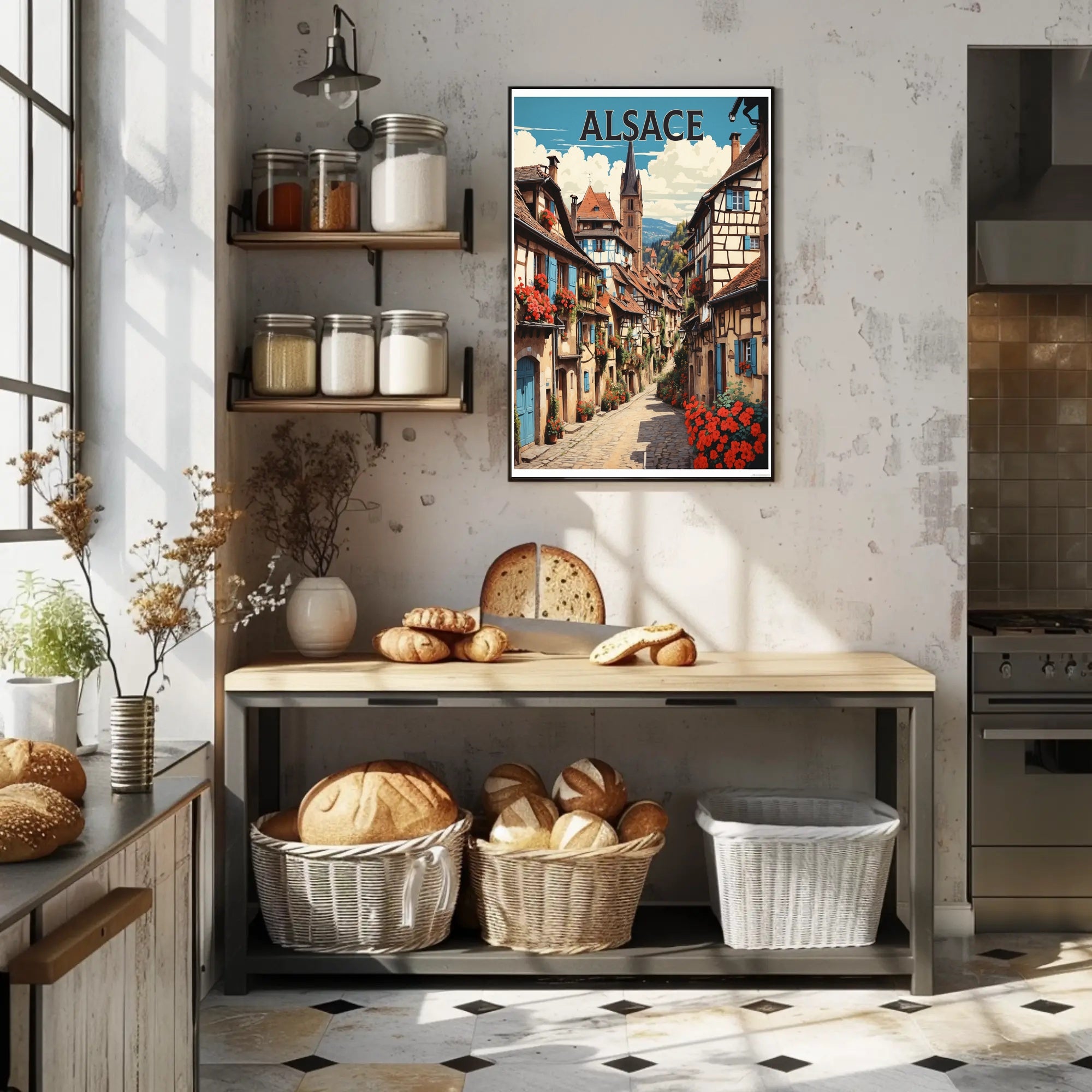 Alsace Village Street Scene Travel Poster PosterGoat