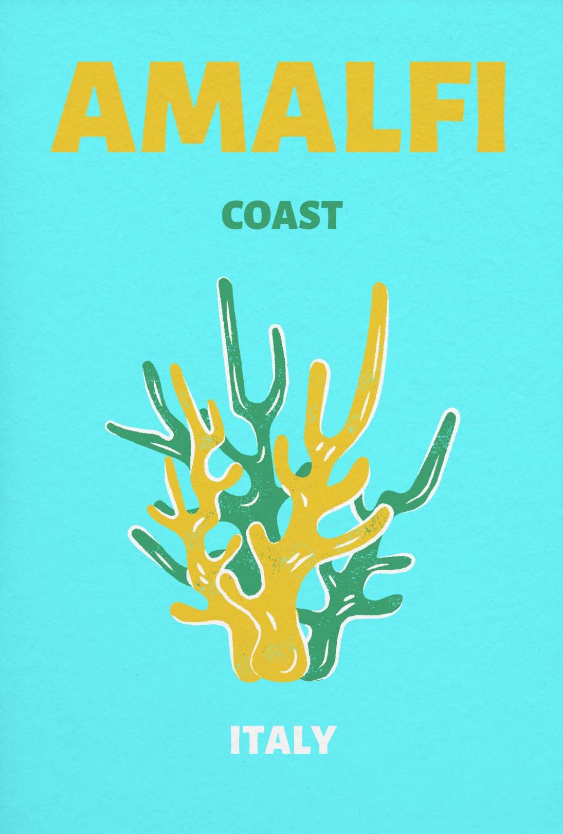 Amalfi Coast Coral Travel Poster PosterGoat