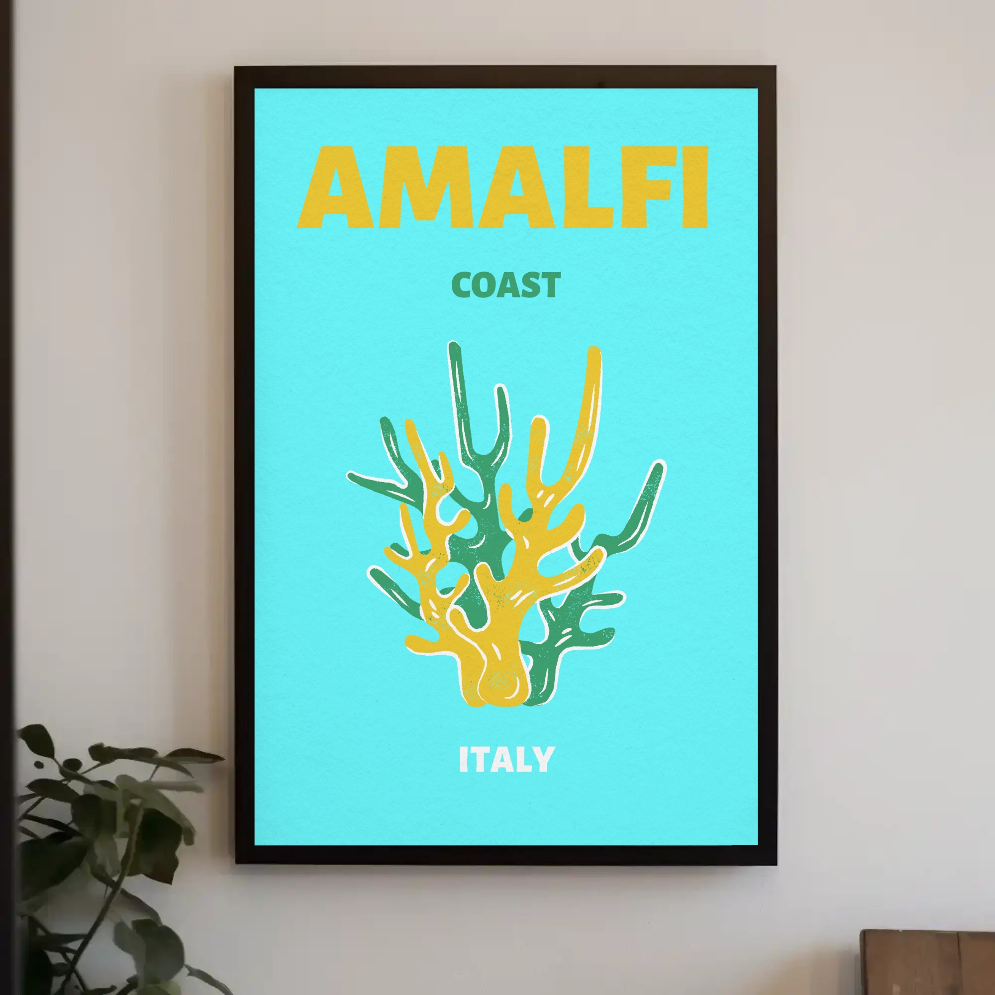 Amalfi Coast Coral Travel Poster PosterGoat