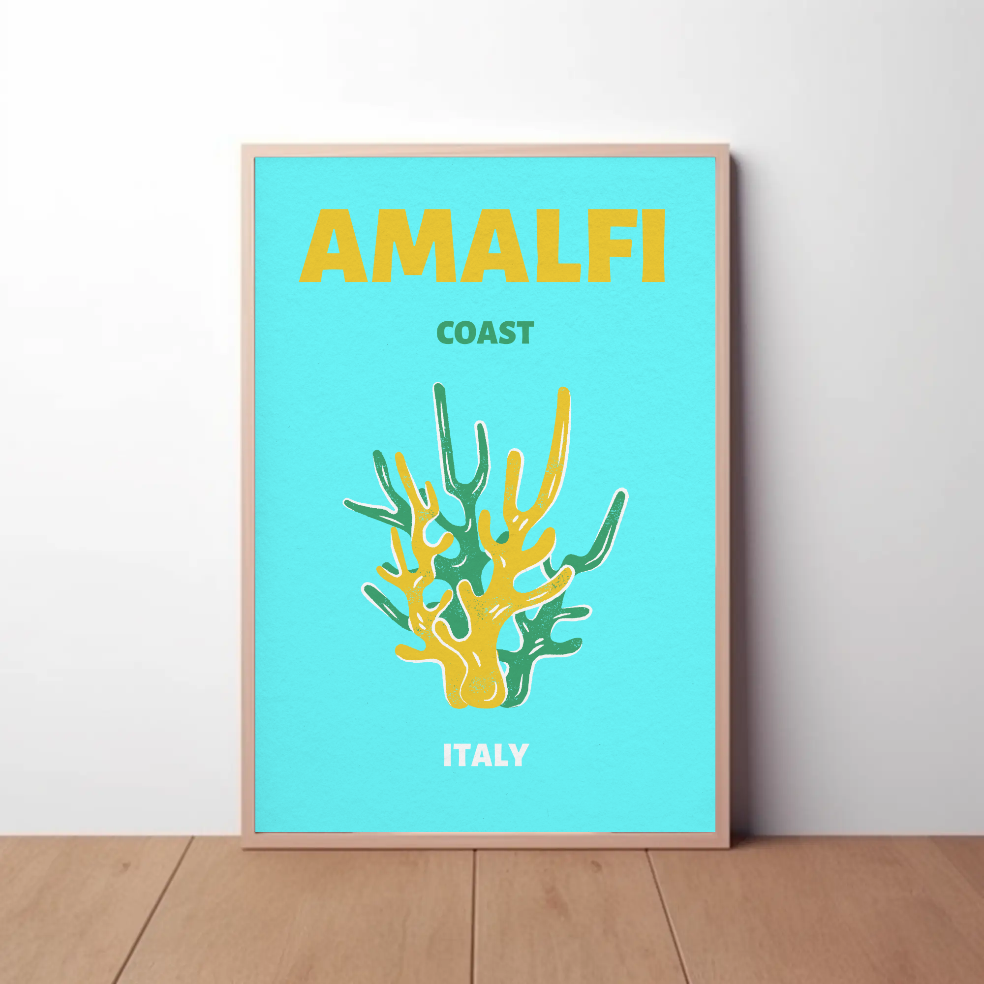 Amalfi Coast Coral Travel Poster PosterGoat