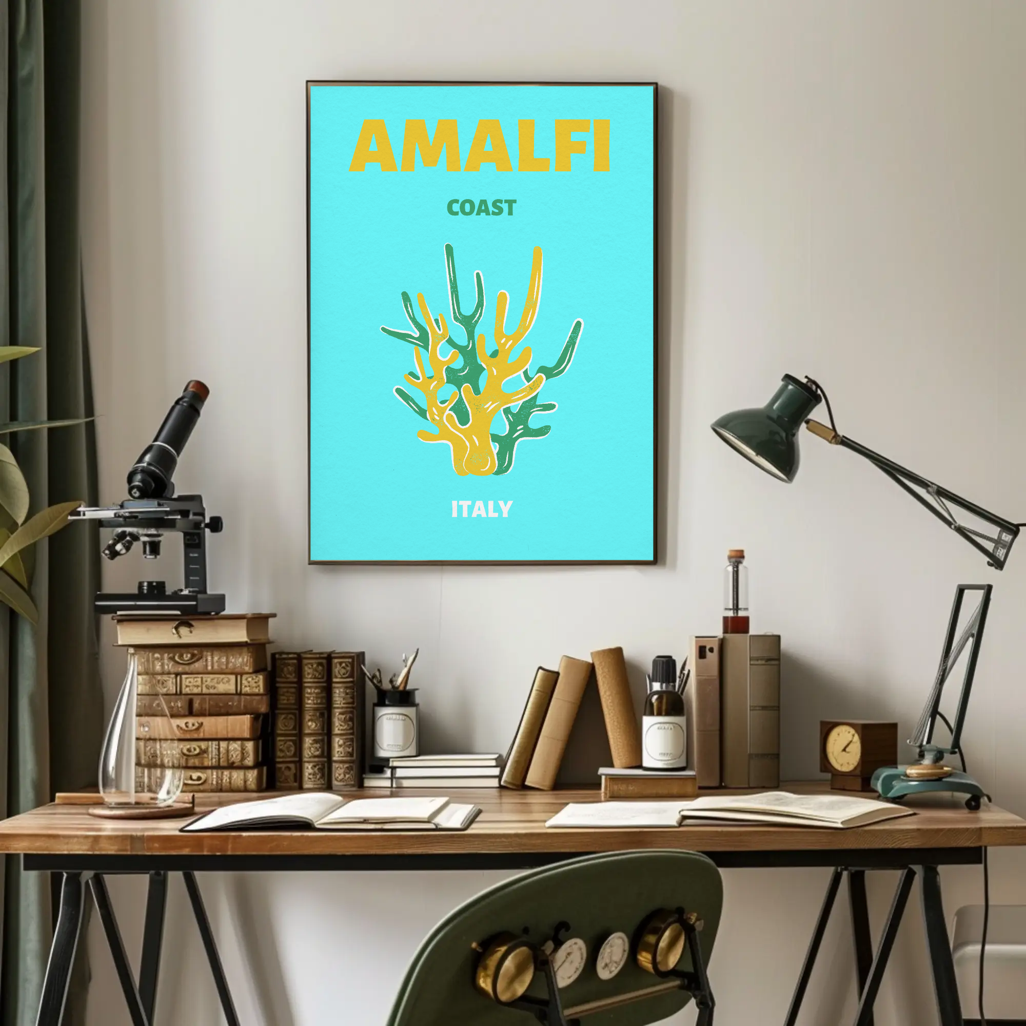 Amalfi Coast Coral Travel Poster PosterGoat