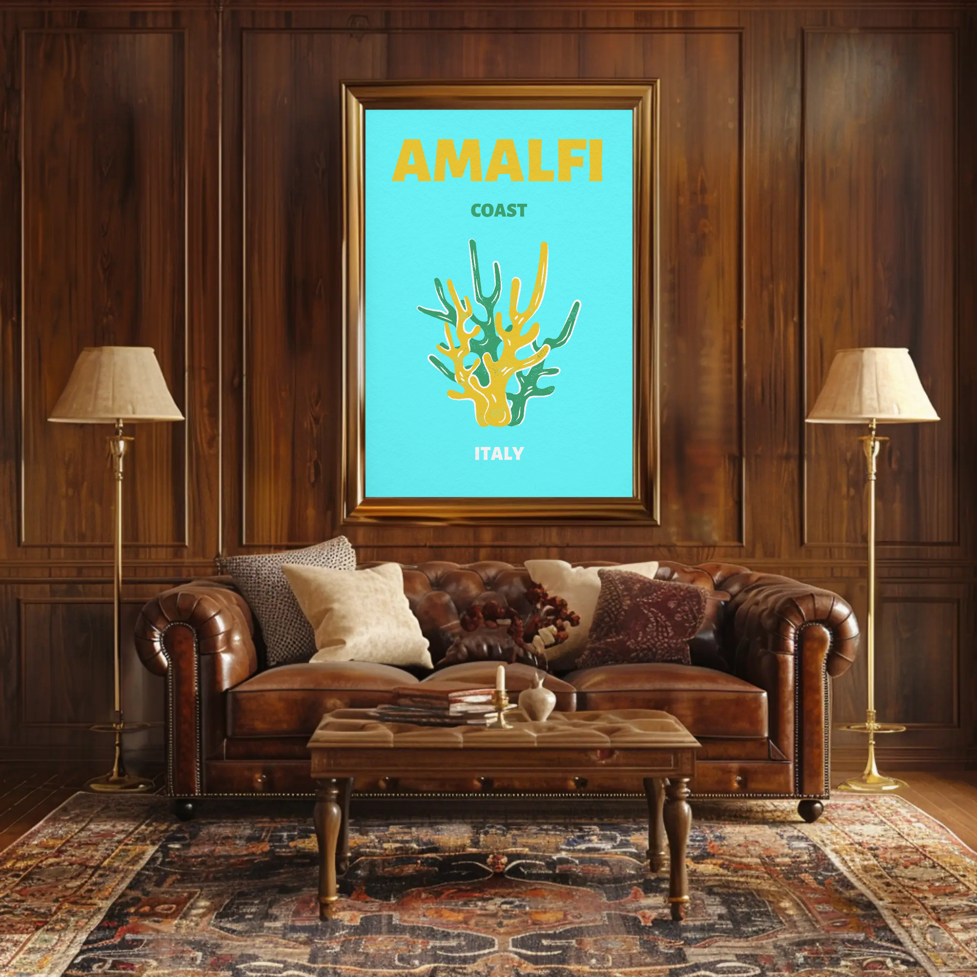 Amalfi Coast Coral Travel Poster PosterGoat