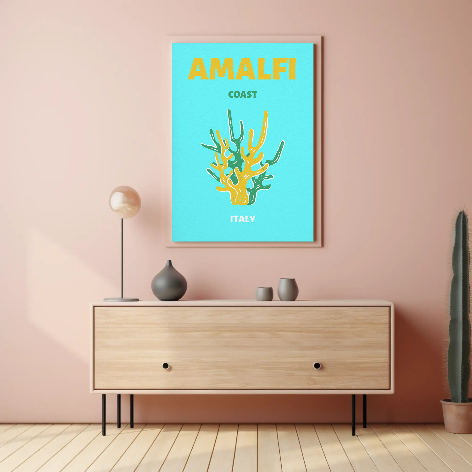 Amalfi Coast Coral Travel Poster PosterGoat