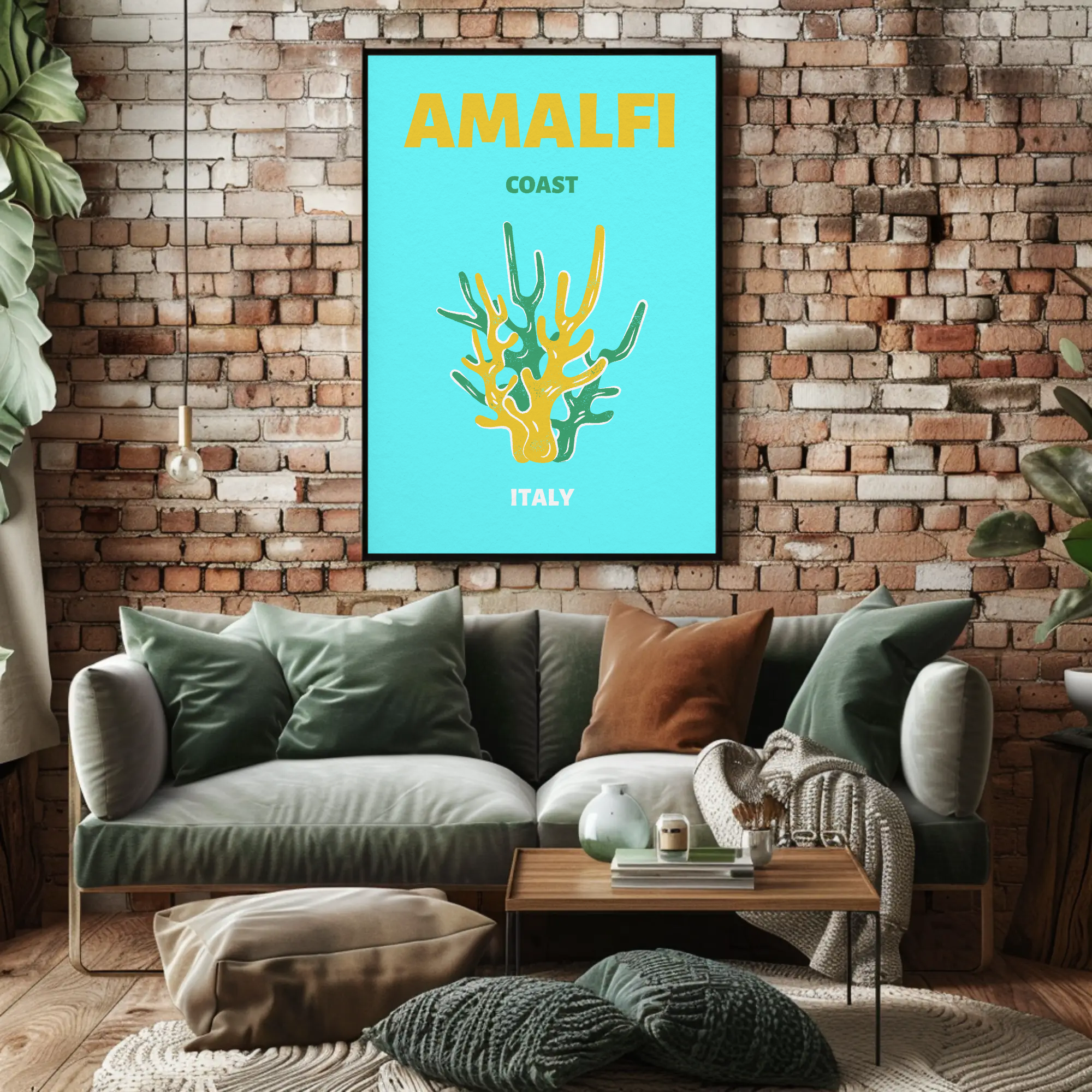 Amalfi Coast Coral Travel Poster PosterGoat