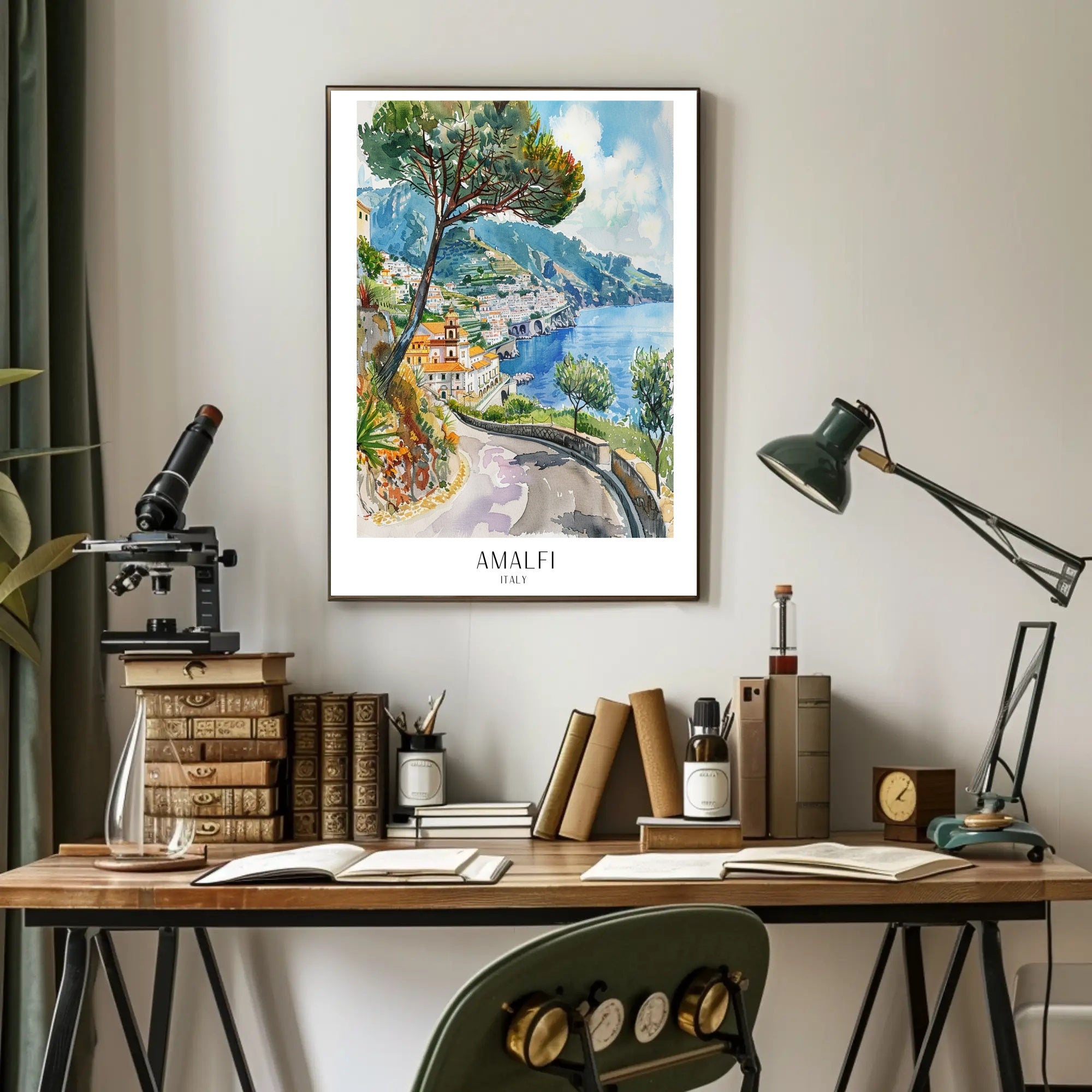 Amalfi Coast Serenity Watercolor Travel Poster PosterGoat