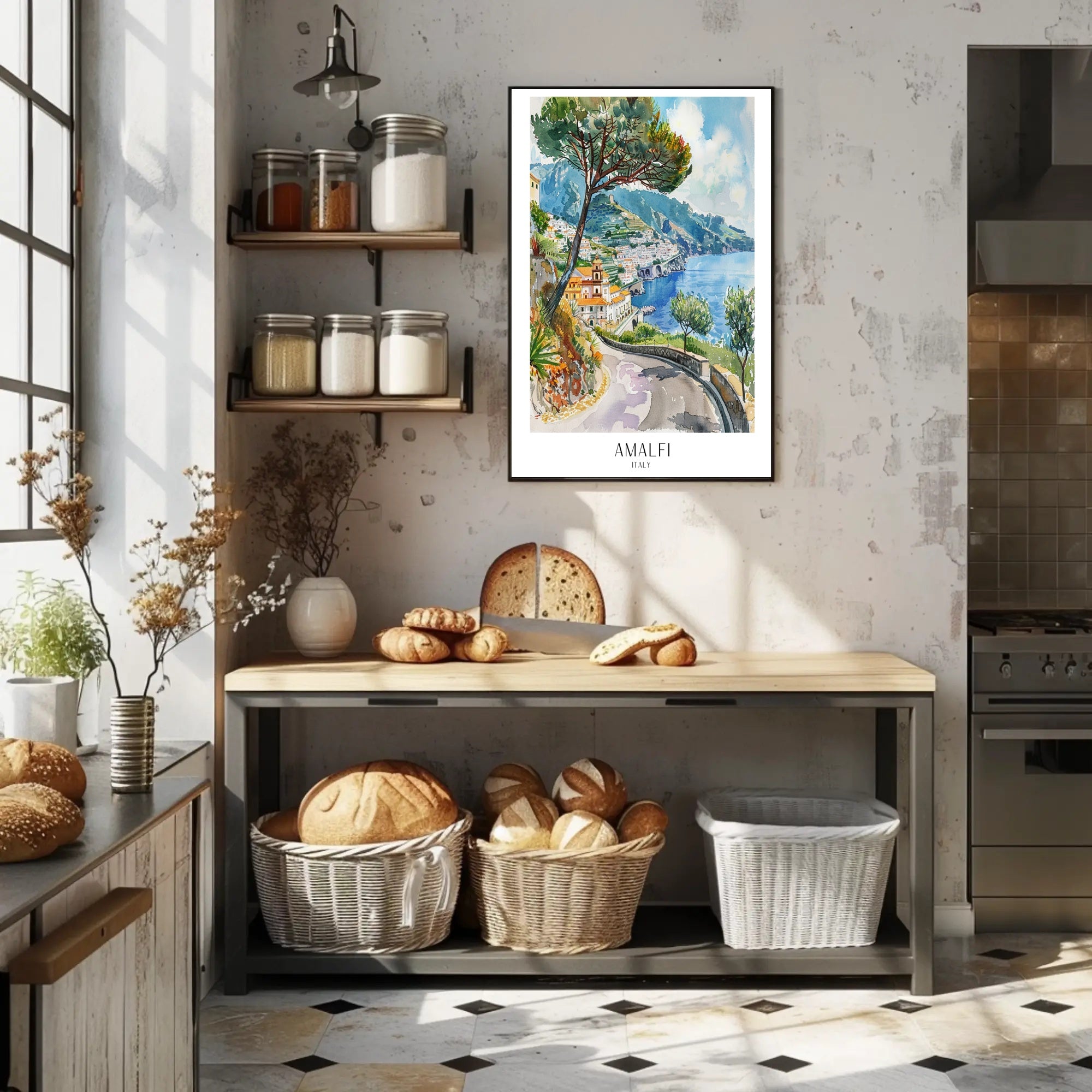 Amalfi Coast Serenity Watercolor Travel Poster PosterGoat