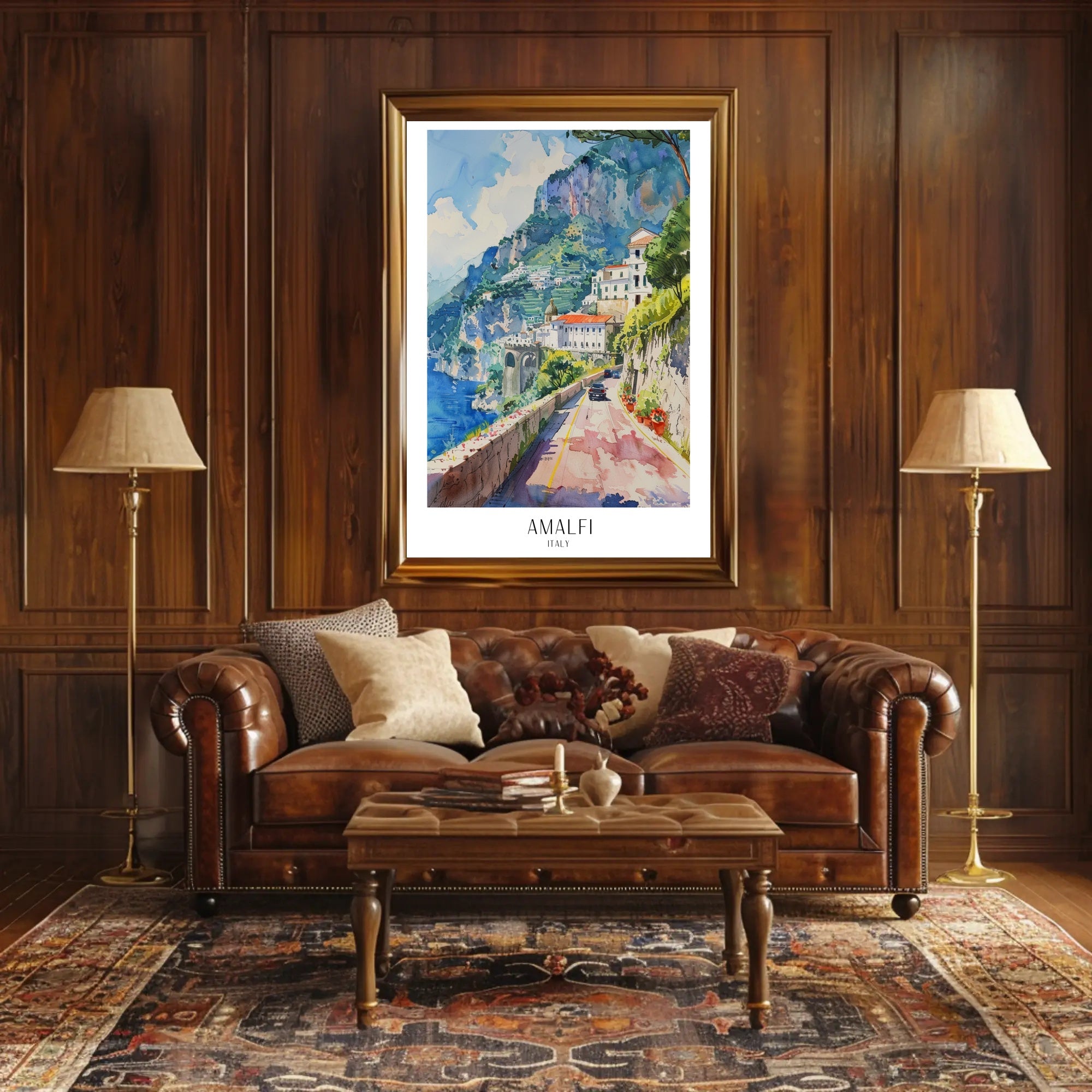 Amalfi Coast Watercolor Art Travel Poster PosterGoat