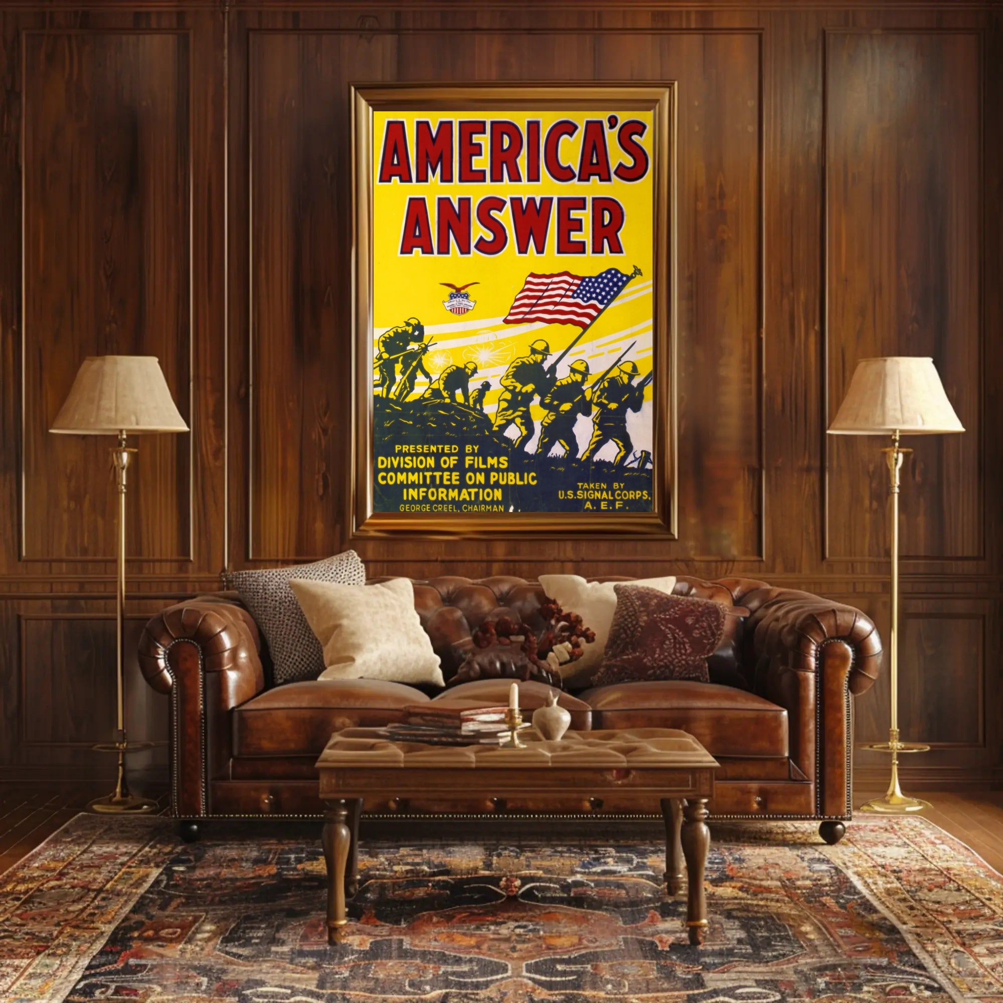 American Soldiers with Flag World War I Poster PosterGoat