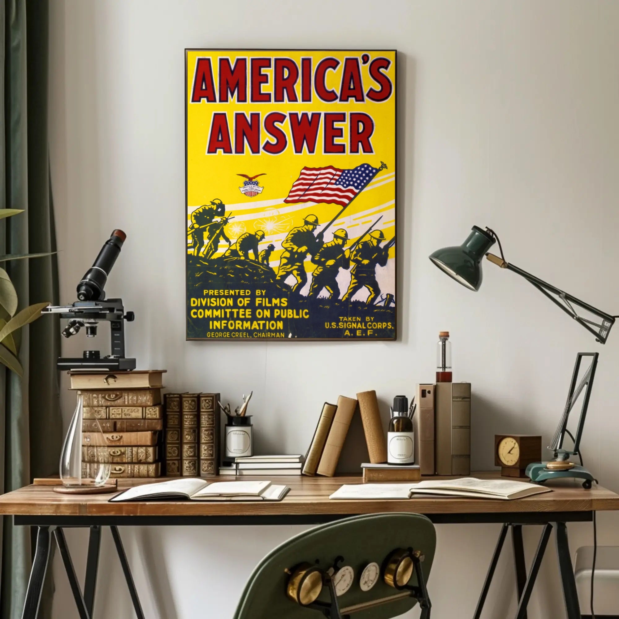 American Soldiers with Flag World War I Poster PosterGoat
