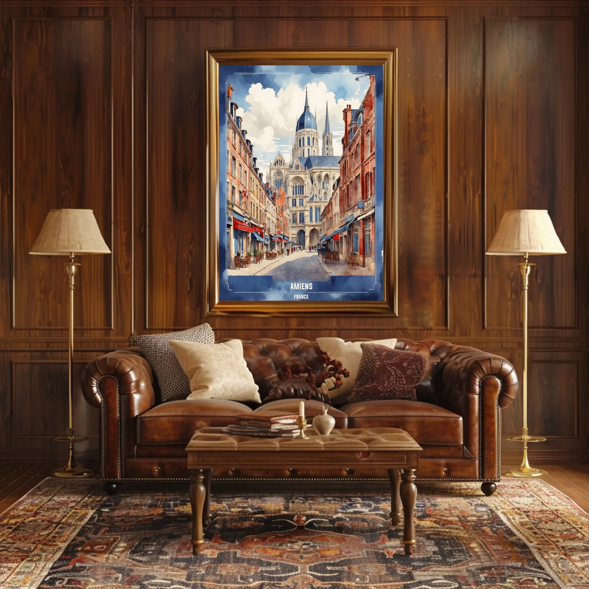 Amiens Cathedral Watercolor Art Print - Urban Cityscape Poster PosterGoat