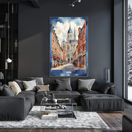 Amiens Cathedral Watercolor Art Print - Urban Cityscape Poster PosterGoat