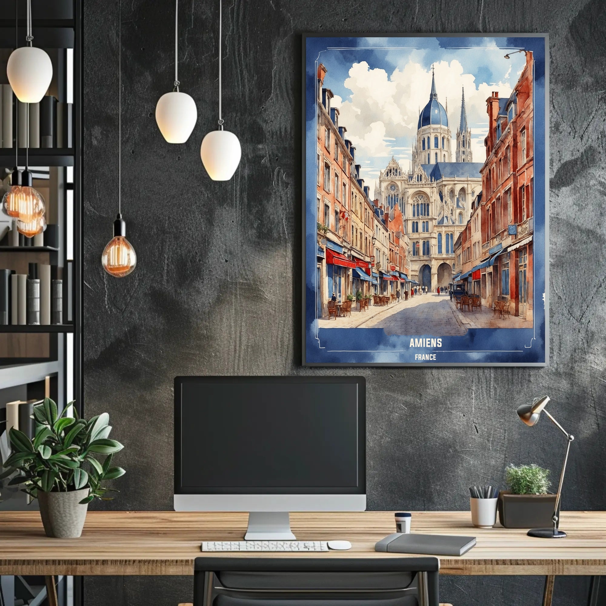 Amiens Cathedral Watercolor Art Print - Urban Cityscape Poster PosterGoat
