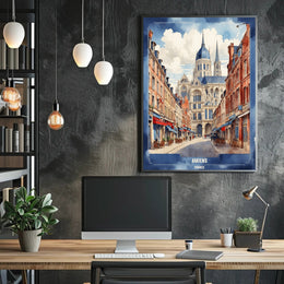 Amiens Cathedral Watercolor Art Print - Urban Cityscape Poster PosterGoat