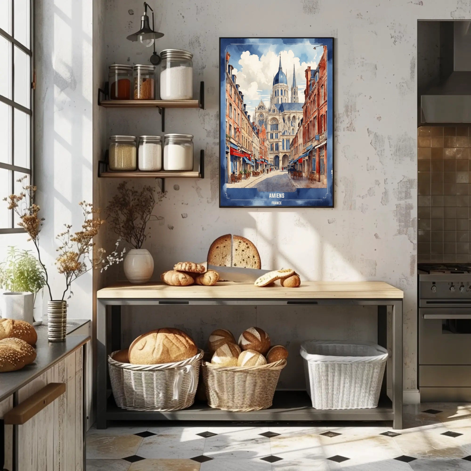 Amiens Cathedral Watercolor Art Print - Urban Cityscape Poster PosterGoat