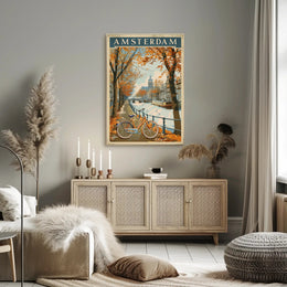Amsterdam Autumn Canal Vintage Travel Art Poster PosterGoat