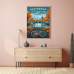 Amsterdam Autumn Scene: Vibrant Urban Cityscape Poster PosterGoat