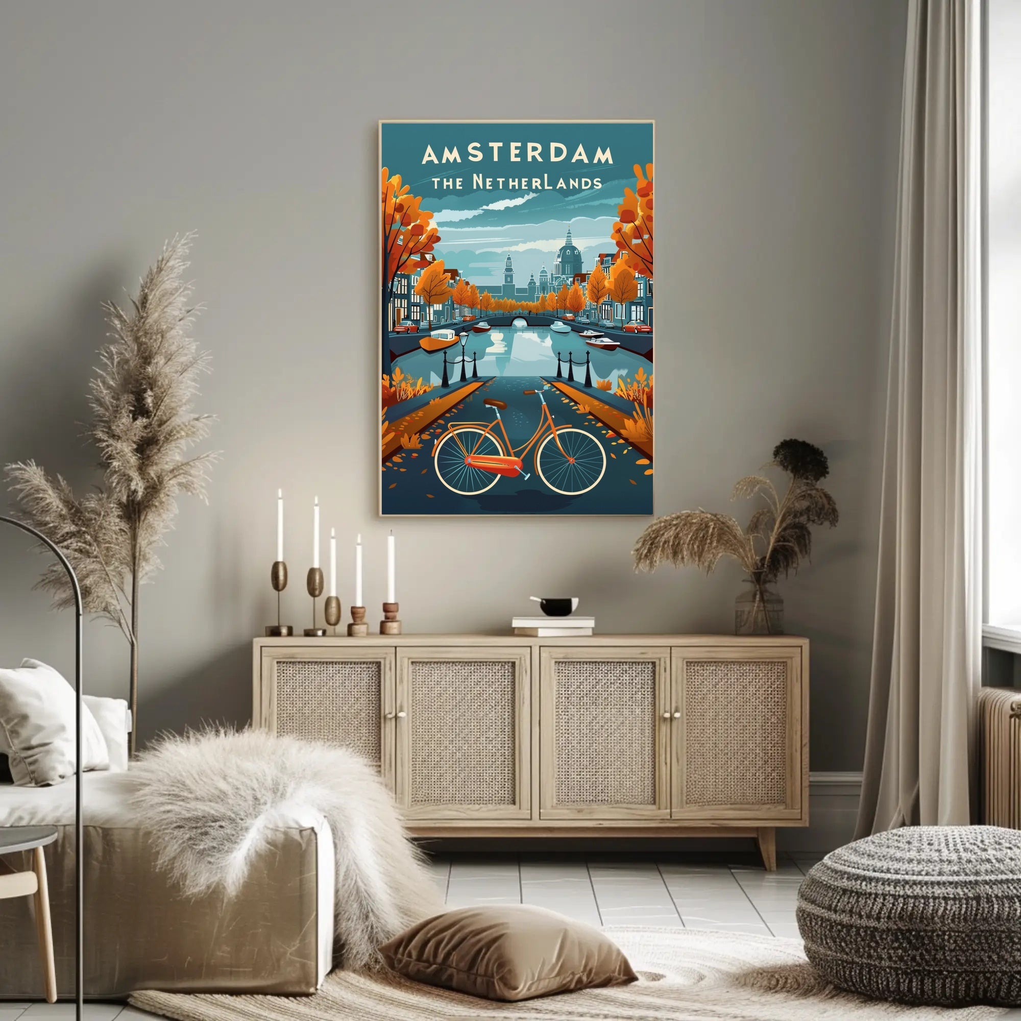 Amsterdam Autumn Scene: Vibrant Urban Cityscape Poster PosterGoat