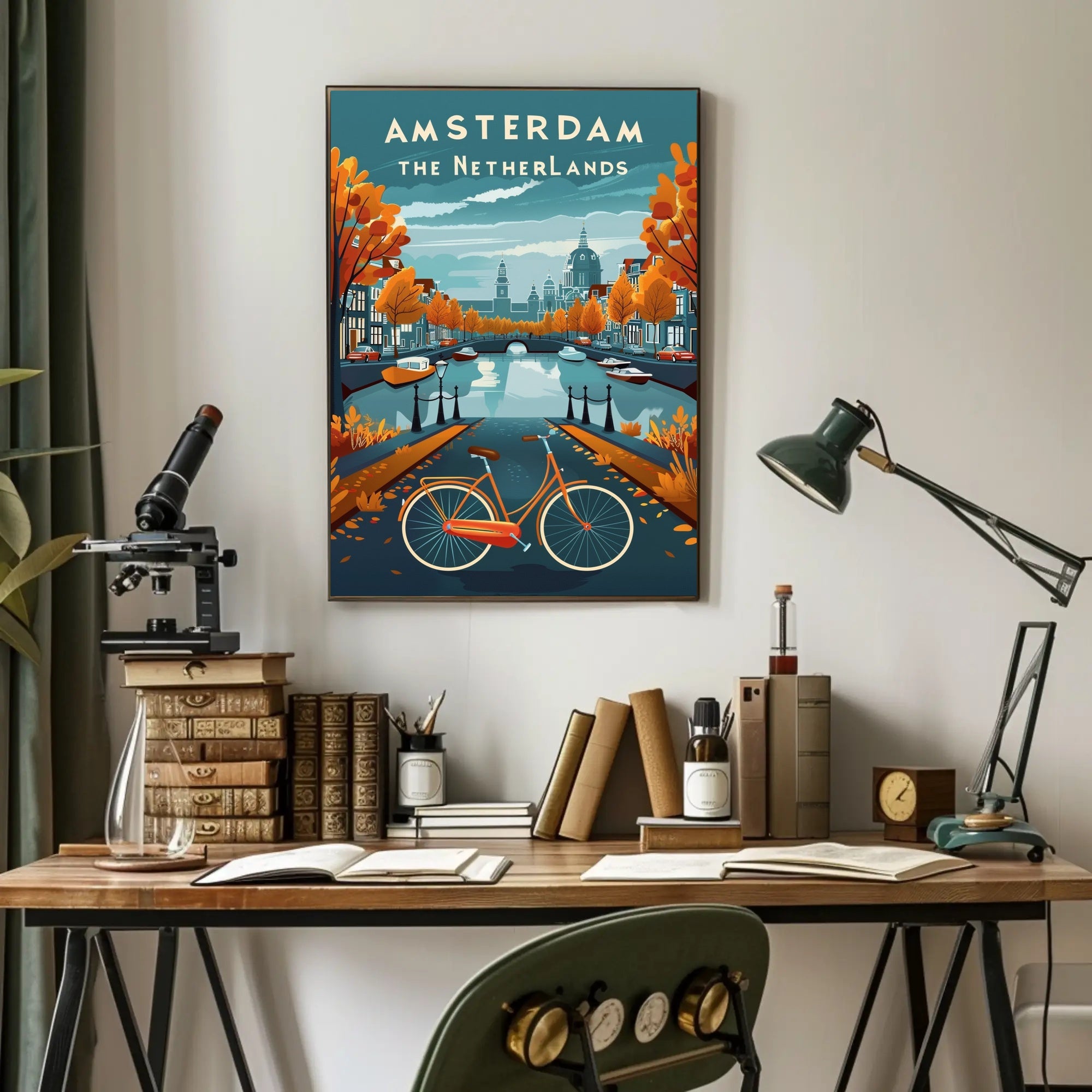 Amsterdam Autumn Scene: Vibrant Urban Cityscape Poster PosterGoat