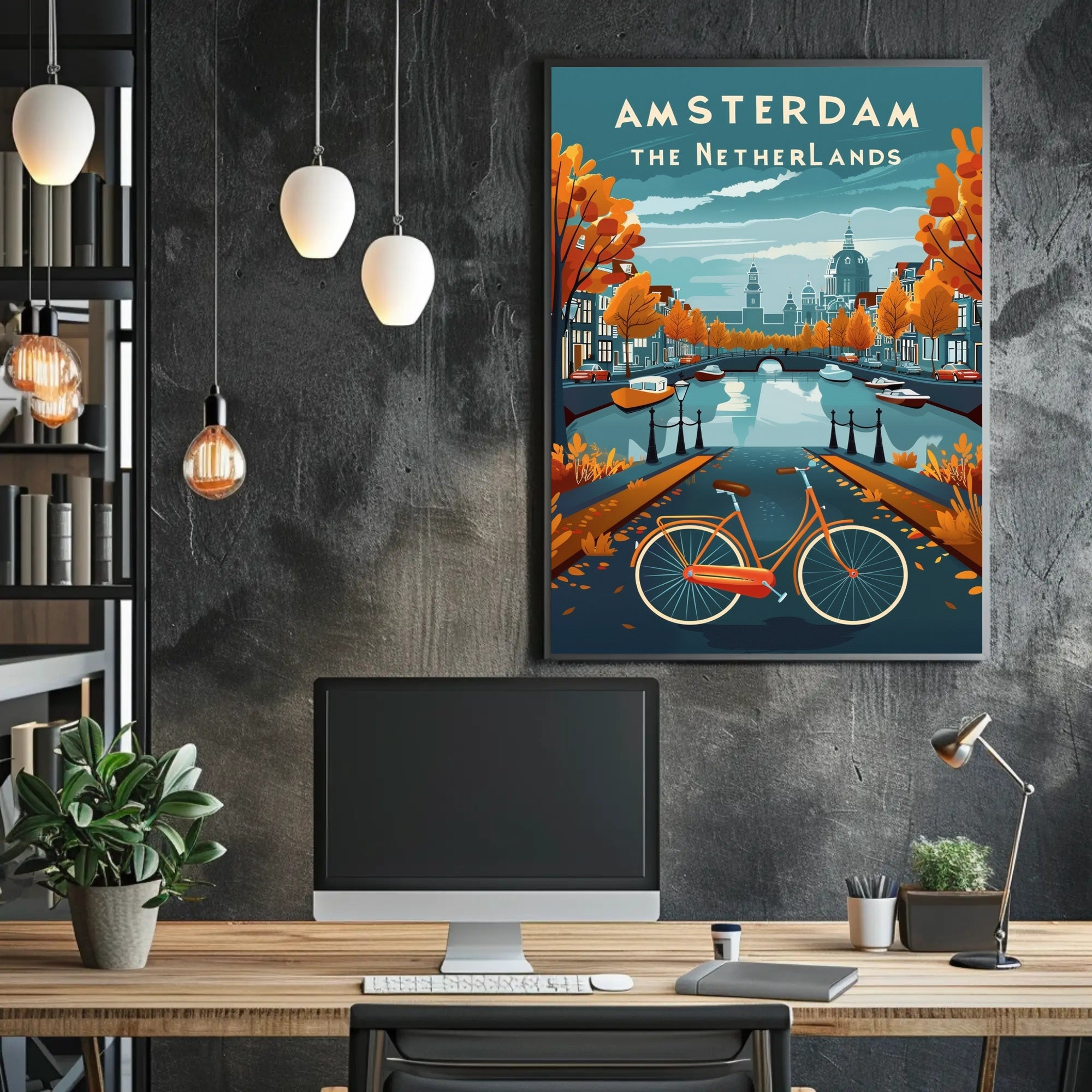 Amsterdam Autumn Scene: Vibrant Urban Cityscape Poster PosterGoat