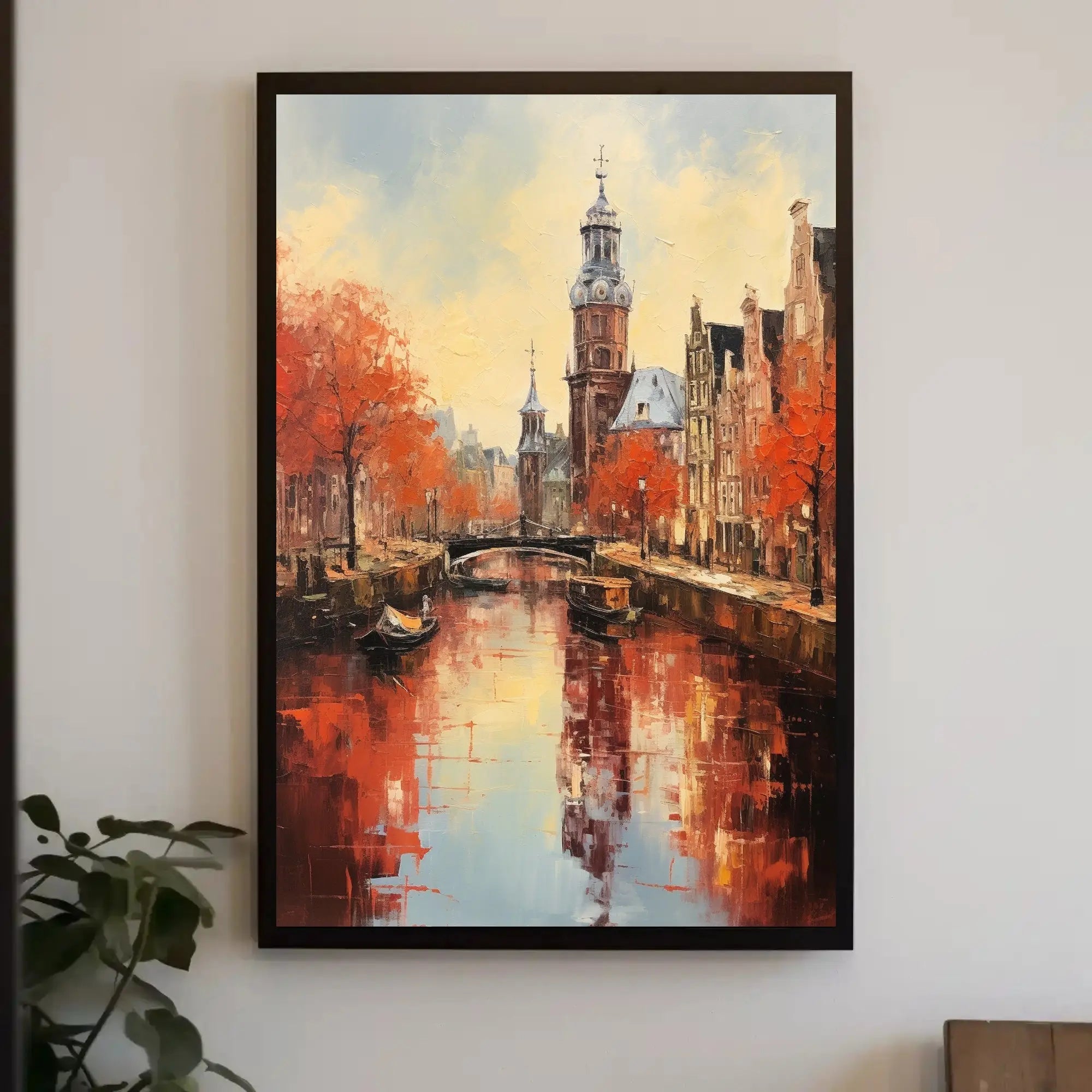 Amsterdam Canal Autumn Scene: Impressionistic Travel Poster PosterGoat