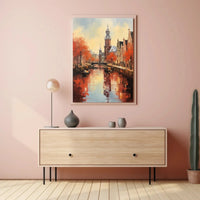 Amsterdam Canal Autumn Scene: Impressionistic Travel Poster PosterGoat